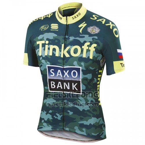 2016 Fietskleding Tinkoff Saxo Bank Geel en Groen Korte Mouwen en Koersbroek